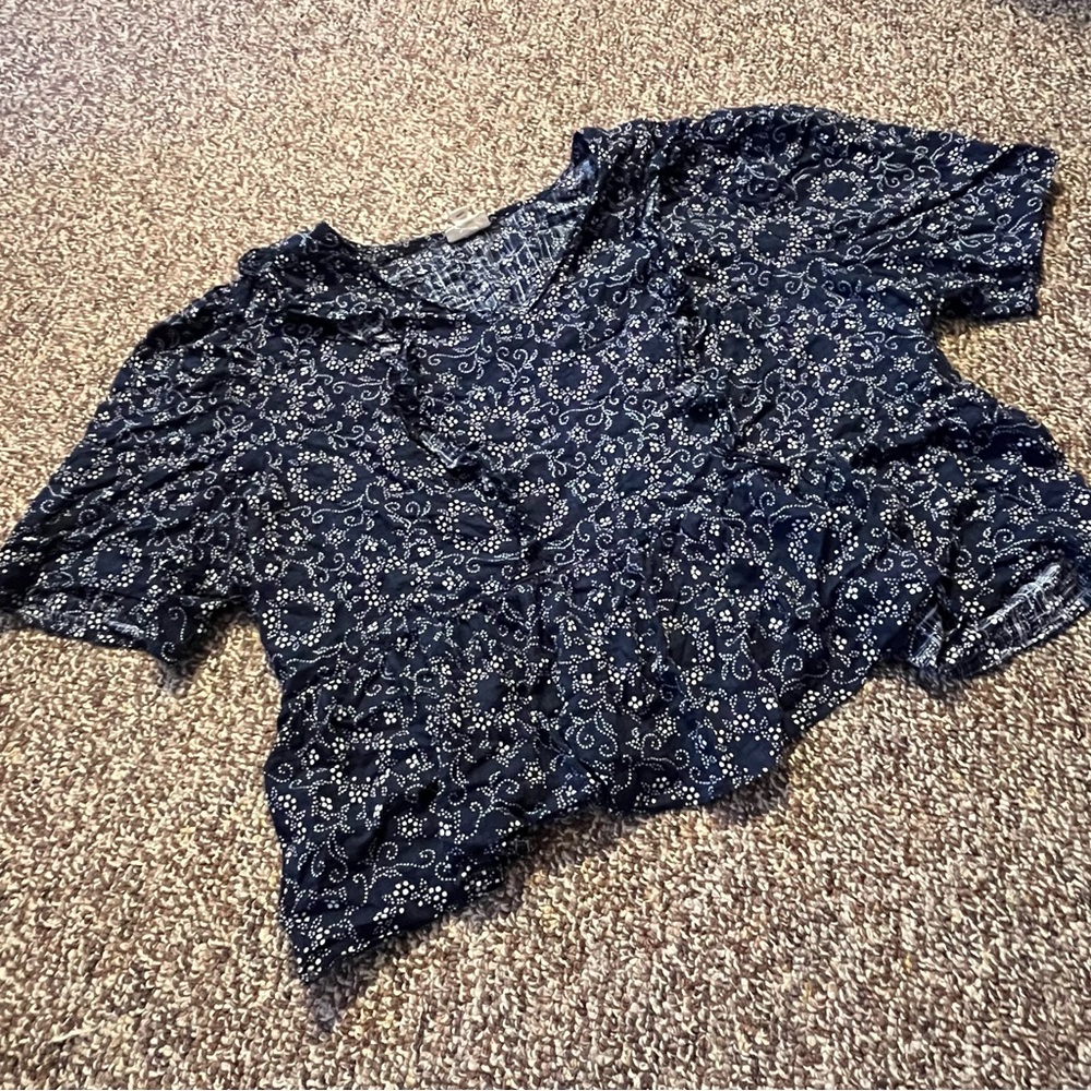 Navy Blue and White Pattern Blouse